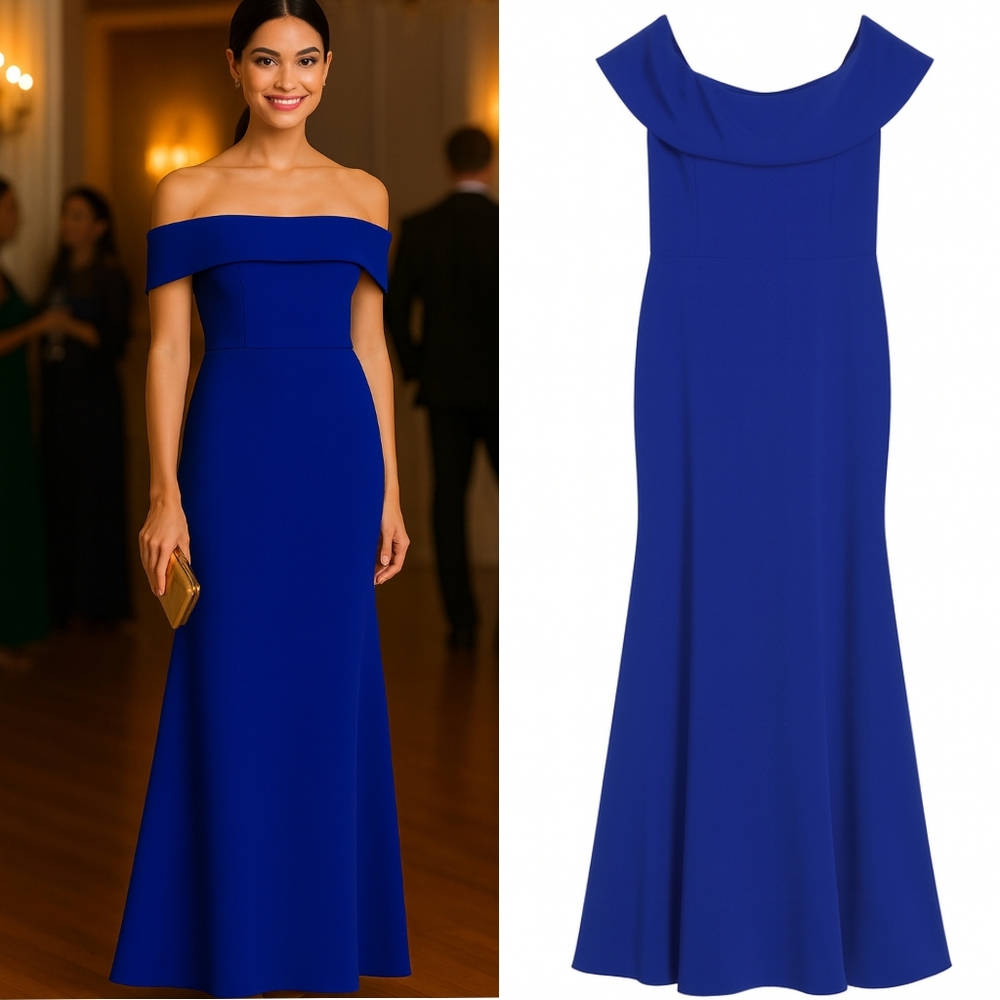 Aqua Royal Blue Off-Shoulder Maxi Dress
